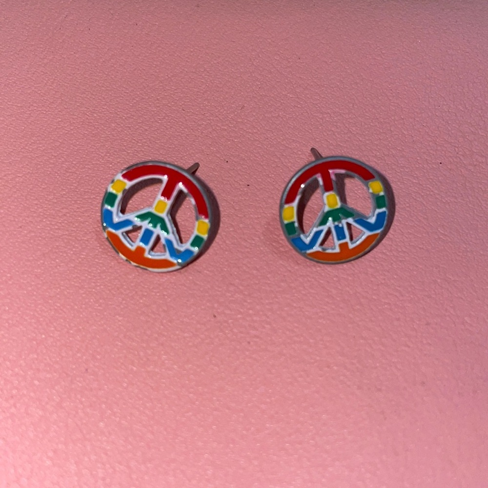 Rainbow peace sign earrings